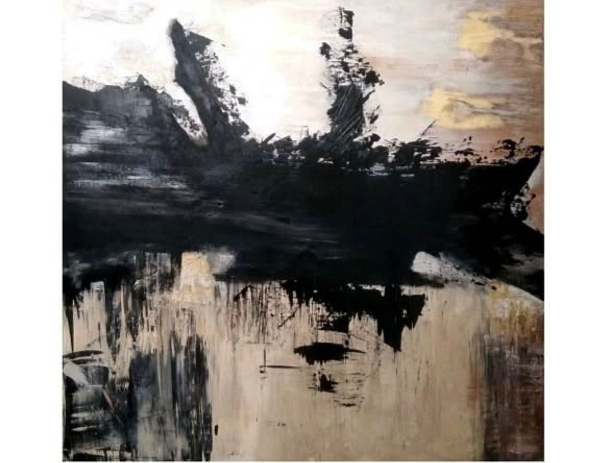 The boat of mystery Acrylic and gold leaf on canvas 4 by 4 feet 2021